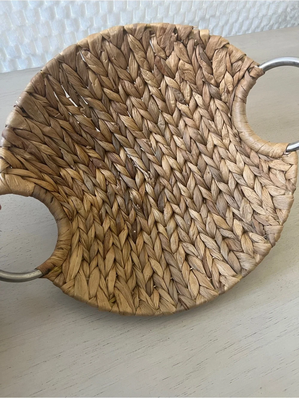 Woven Seagrass Serving Tray with Metal Handles - Natural
